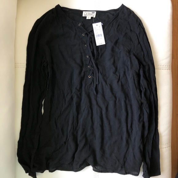 PacSun LA Hearts Lace Up Tunic Top Black - Picture 3 of 4